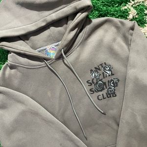 Antisocial social club Grey Rose Font Hoodie
